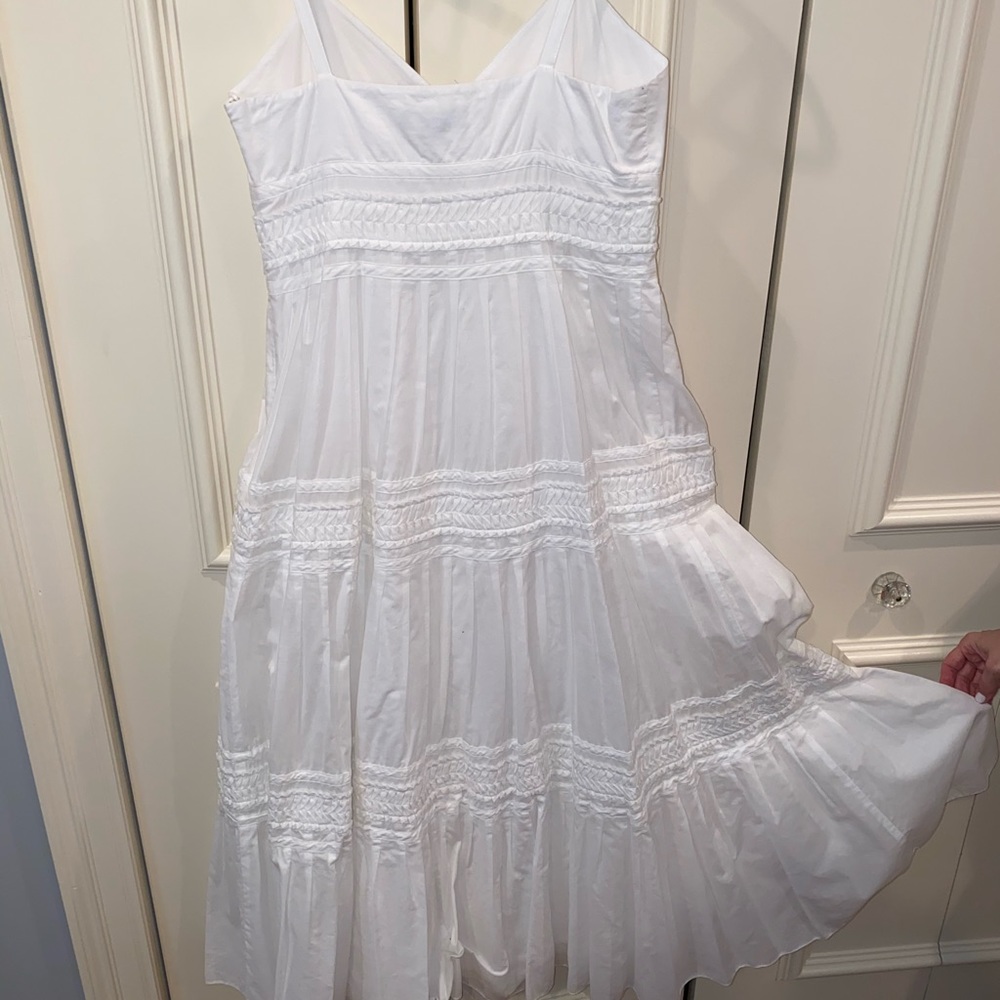 Lauren by Ralph Lauren V-Neck White Cotton Pleated Ruffle Accents Maxi Dress - Picture 6 of 12